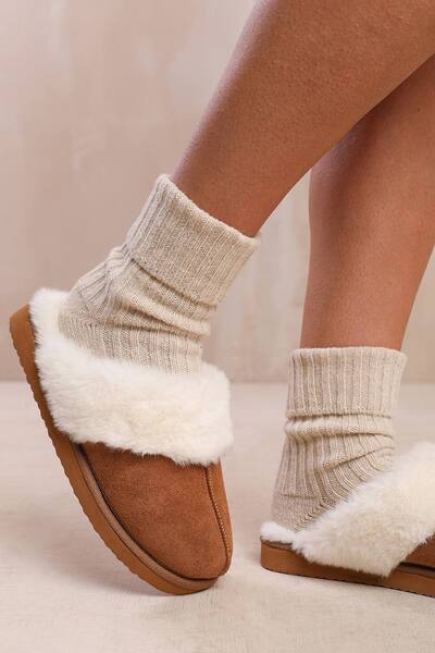  Where's That From 'comfort' Slip On Slippers With Fur Trim Suede, Brown 