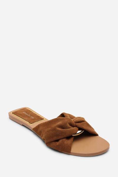  Where's That From Lavina Knot Detail Suede Slide On Sandal, Brown 