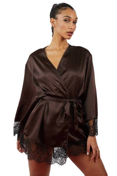  Wolf & Whistle Alaia Chocolate Brown Caged 'kimono' 