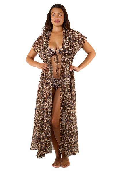  Wolf & Whistle Zarah Animal Print Georgette Long Beach 'kaftan' 