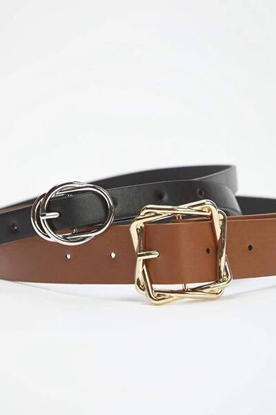  Wovcor Double Pack Mixed Buckle Faux Leather Belt Set 