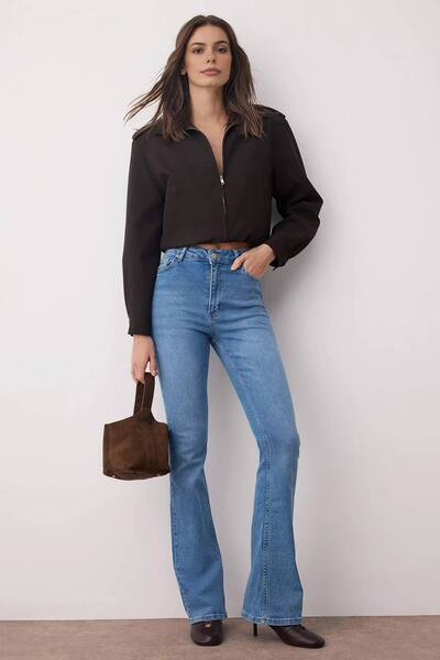  Wovcor High Waist Comfort Flare Jeans, Blue 