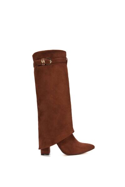  Xy London 'aaliyah' Fold Over Boots Block Heel Buckle Point Toe, Brown 
