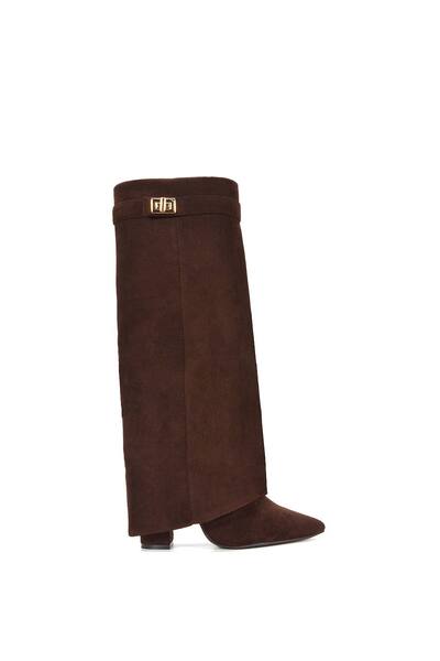  Xy London 'rayna' Block Heel Knee High Foldover Boots With Pointed Toe, Chocolate 
