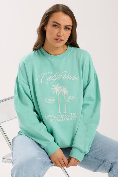  Yours 'california' Embroidered Sweatshirt, Mint 