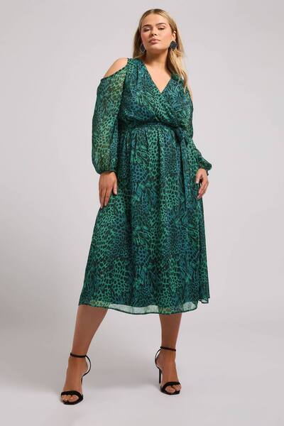  Yours Cold Shoulder Dress, Green 