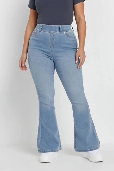  Yours Denim Flared Jeggings, Light Blue 