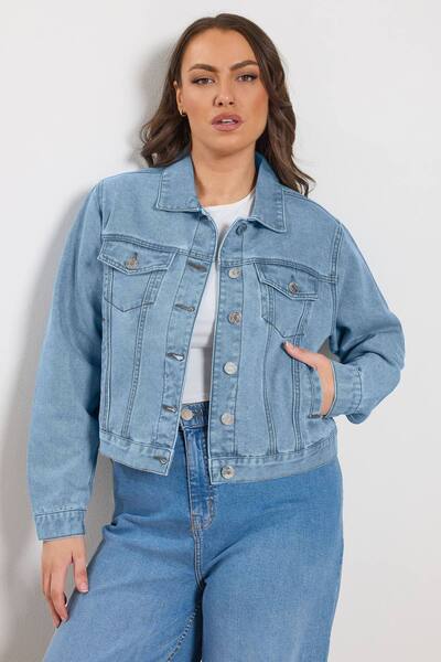  Yours Denim Jacket, Mid Blue 
