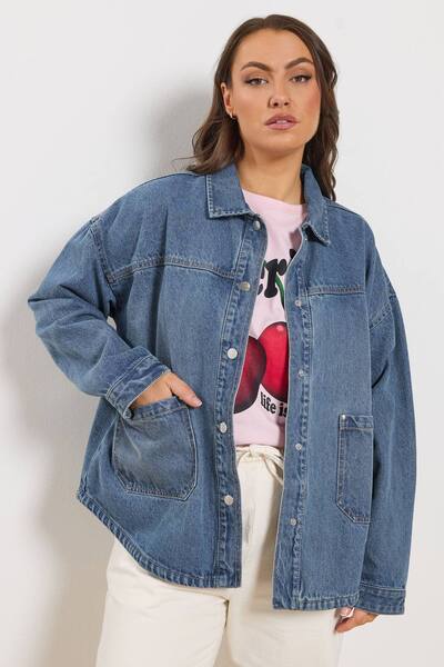  Yours Denim Shacket, Mid Blue 