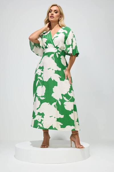  Yours Floral Linen Look Wrap Dress 