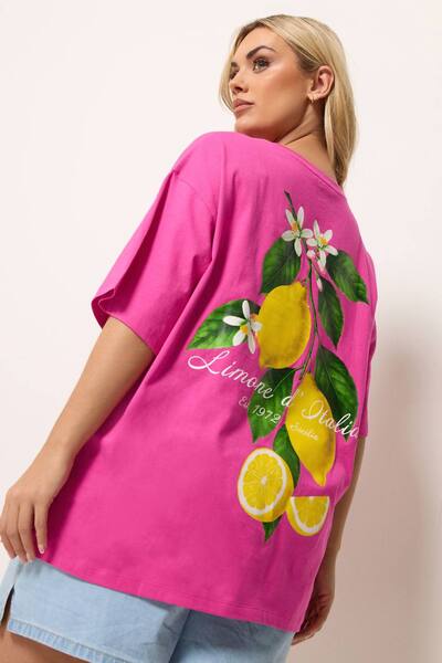  Yours Lemon Graphic T-shirt, Pink 