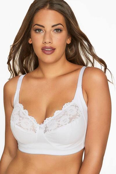  Yours Non-wired Cotton Bra With Lace Trim, White 