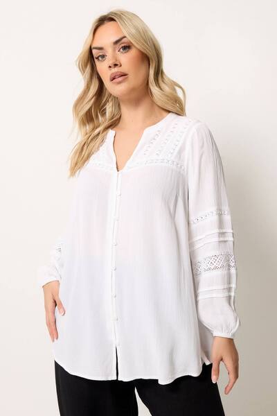  Yours Notch Neck Crochet Blouse, White 