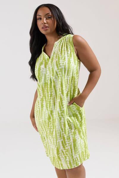  Yours Notch Neck Mini Dress, Lime 