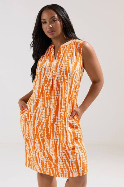  Yours Notch Neck Mini Dress, Orange 