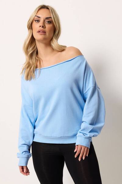  Yours Off Shoulder Sweatshirt, Baby Blue 