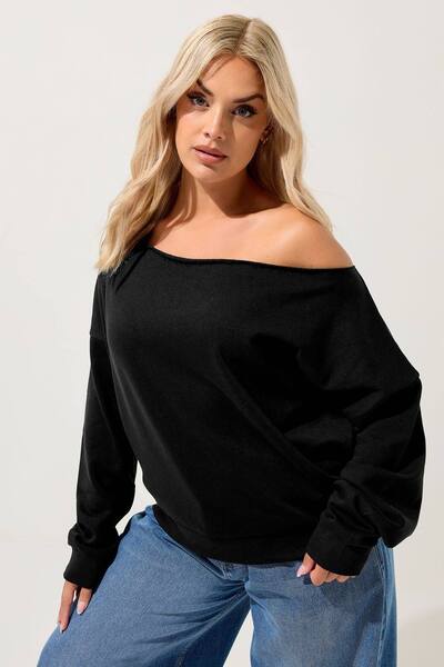  Yours Off Shoulder Sweatshirt, Black 