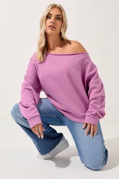  Yours Off Shoulder Sweatshirt, Pink 
