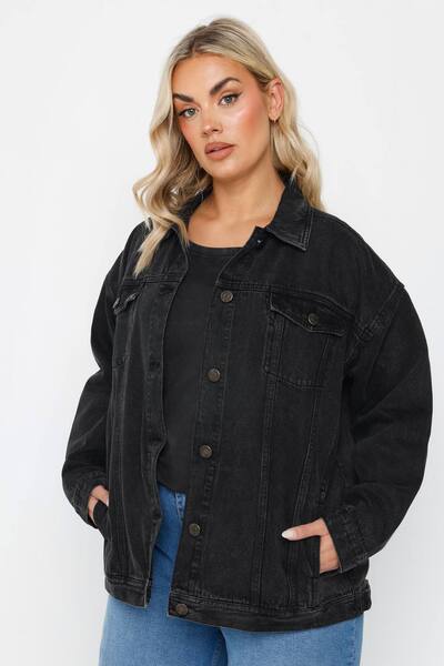  Yours Oversized Denim Jacket, Black 