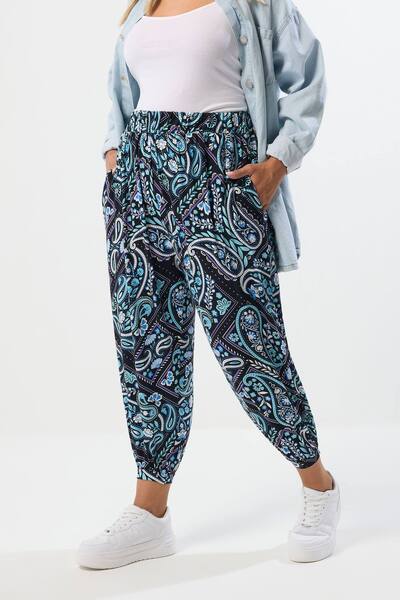  Yours Paisley Print Harem Trousers, Blue 