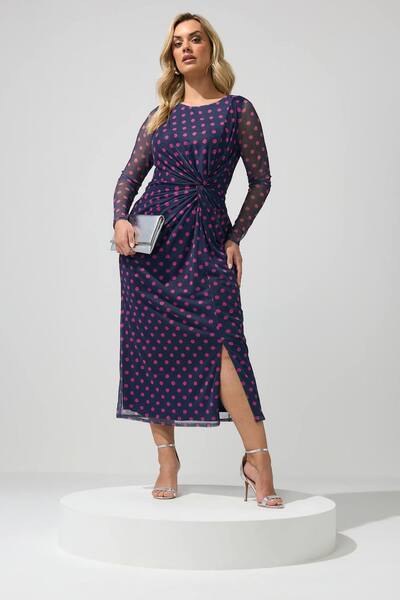  Yours Polka Dot Maxi Dress, Dark Blue 
