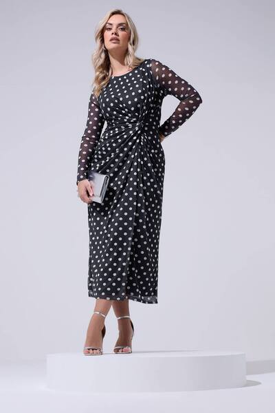  Yours Polka Dot Maxi Dress, Dark Navy 