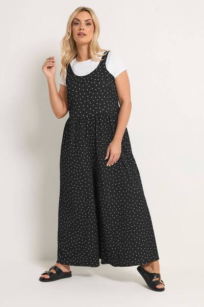  Yours Polka Dot Textured Jumpsuit, Black 