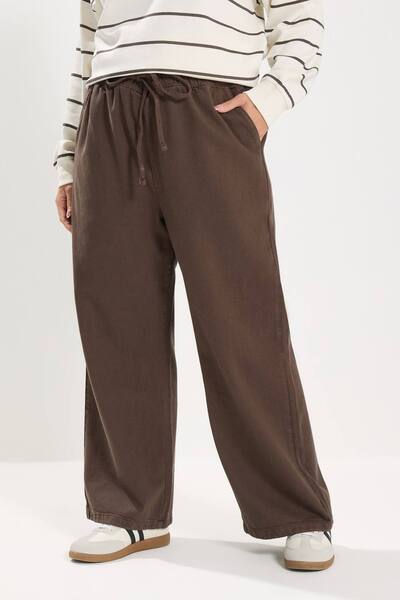  Yours Pull On Wide Leg Jeans, Chocolate 