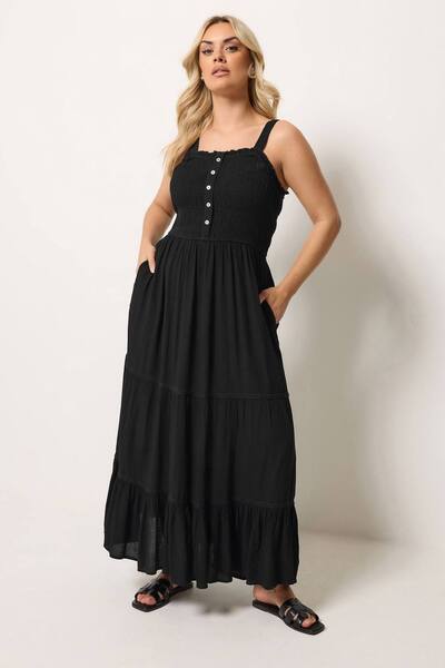 Yours Shirred Placket Dress, Black 