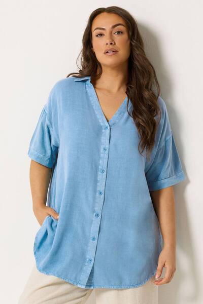  Yours Short Sleeve Chambray Shirt, Light Blue 