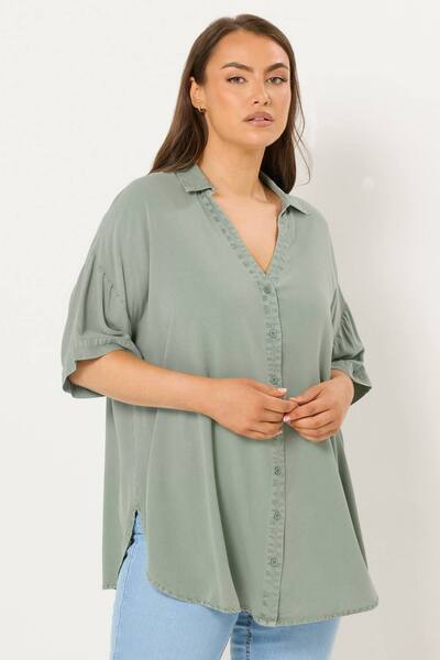  Yours Short Sleeve Chambray Shirt, Light Green 