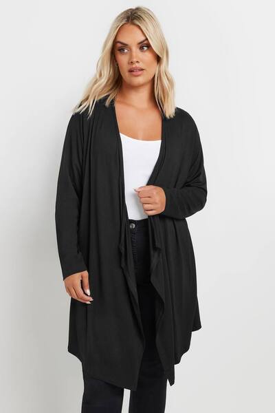  Yours Waterfall Jersey Cardigan Sweater, Black 
