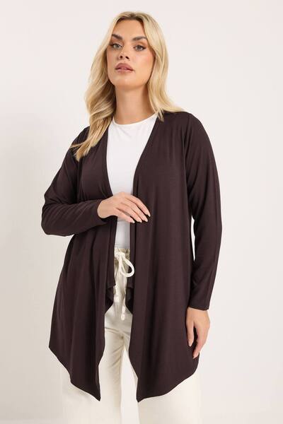  Yours Waterfall Jersey Cardigan Sweater, Chocolate 