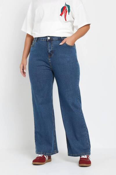  Yours Wide Leg Denim Jeans, Blue 