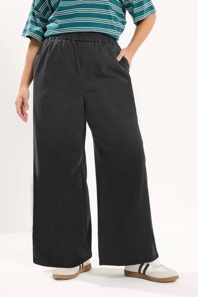 Yours Wide Leg Pull On Jeans, Black 