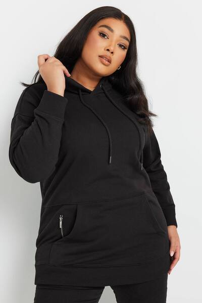  Yours Zip Detail Hoodie, Black 
