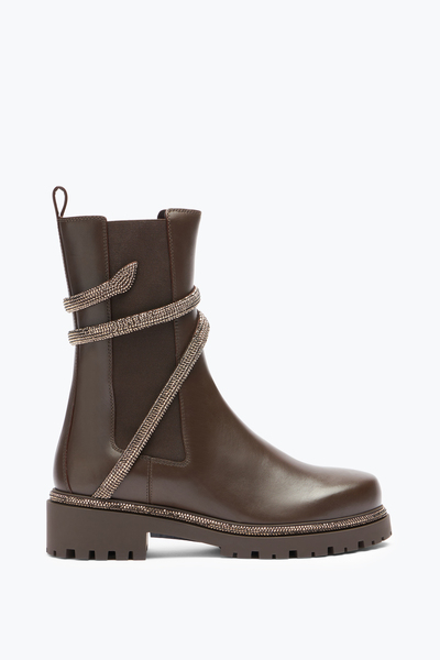  Ren&eacute; Caovilla Ren&eacute; Caovilla Cleo Crystal Chestnut Brown Bootie 25 Woman  Brown 