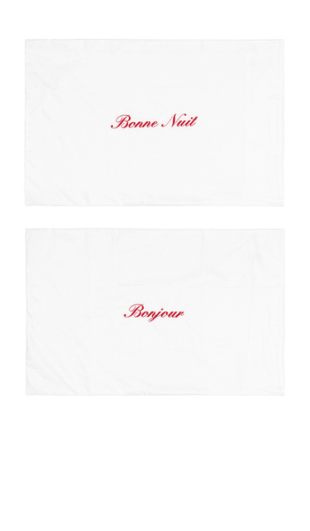  Abbode Bonjour & Bonne Nuit Pillowcase Set In White. 