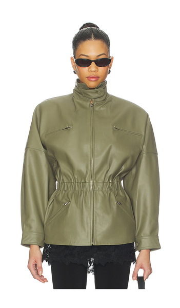  Aexae Leather Cinched Mid Jacket In Olive. Size S. Also In Xs, M. 