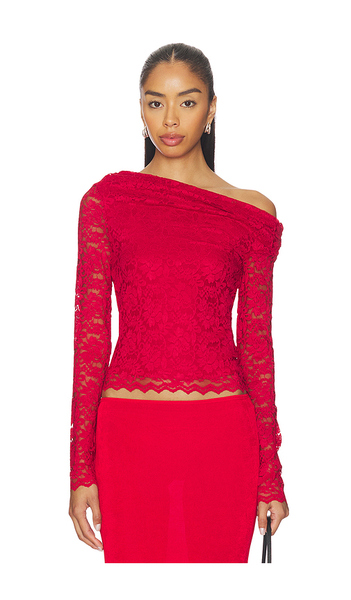  Afrm Barry Silken Lace Top In Red. Size S. Also In Xs, M, L. 