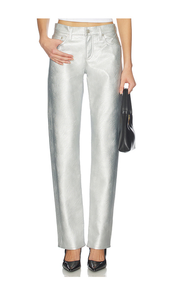  Agolde Low Rise Slim Pants In Metallic Silver, Grey. Size 23. Also In 24, 25, 26, 27, 28, 32, 33, 34. 