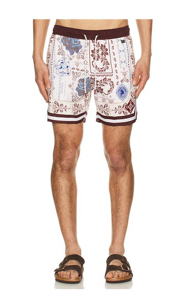  Agua Bendita Dan Swim Trunks In Burgundy, Blue, & White In White,brown. Size 30. Also In 32, 34, 38. 