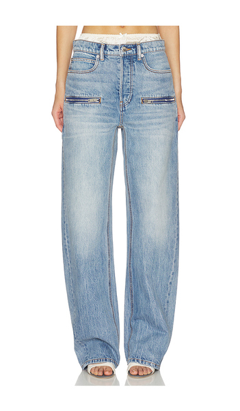  Alexander Wang Silk Prestyle Float Jeans With Horizontal Zips In Blue. Size 23. Also In 24, 25, 26, 27. 