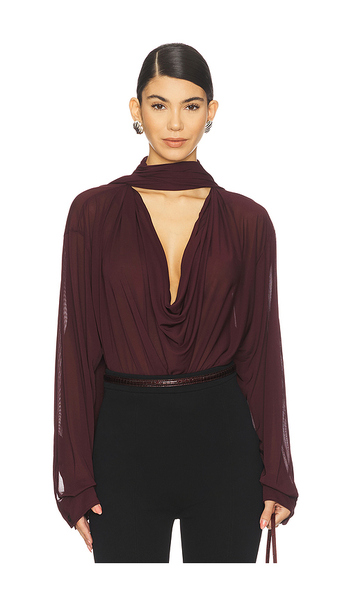  Atlein Draped Collar Blouse In Burgundy. Size 34. Also In 36, 40. 