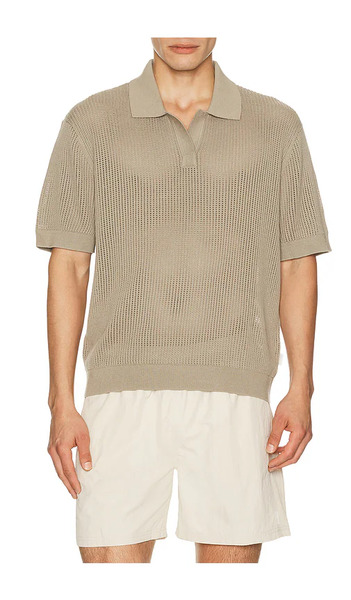  Auto-reply Knit Mesh Johnny Collar Polo In Olive. Size S. Also In M, L. 