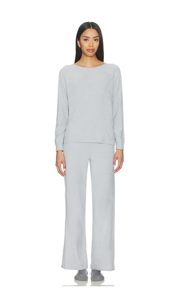  Barefoot Dreams Cozychic Jersey Roll Pullover & Wide Leg Pant Set In Light Grey. Size Xs. Also In S, M, L, Xl. 