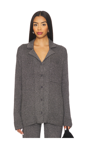  Barefoot Dreams Cozychic Ultra Lite Lurex Rib Button Front Shirt In Charcoal. Size Xs. Also In S, M, Xl. 
