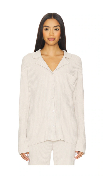  Barefoot Dreams Cozychic Ultra Lite Lurex Rib Button Front Shirt In Tan. Size Xs. Also In S, M, Xl. 