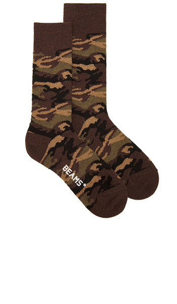 Beams Plus Melange Camo Socks In Green. 