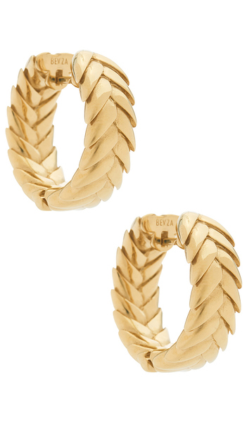  Bevza Spikelet Hoops In Metallic Gold. 